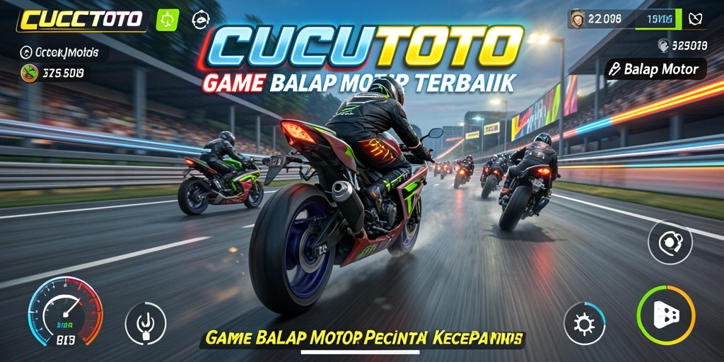 Tampilan antarmuka utama CUCUTOTO yang menampilkan balapan motor yang seru.