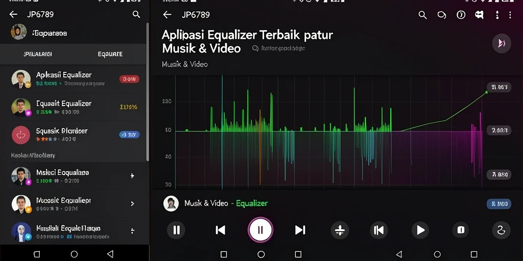 Tampilan antarmuka aplikasi Equalizer JP6789 dengan berbagai pengaturan.