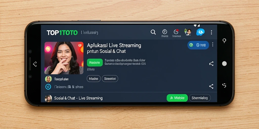Antarmuka aplikasi TOP1TOTO dengan fitur Live Streaming yang interaktif.